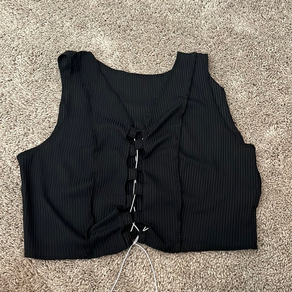 Lace up black crop top
